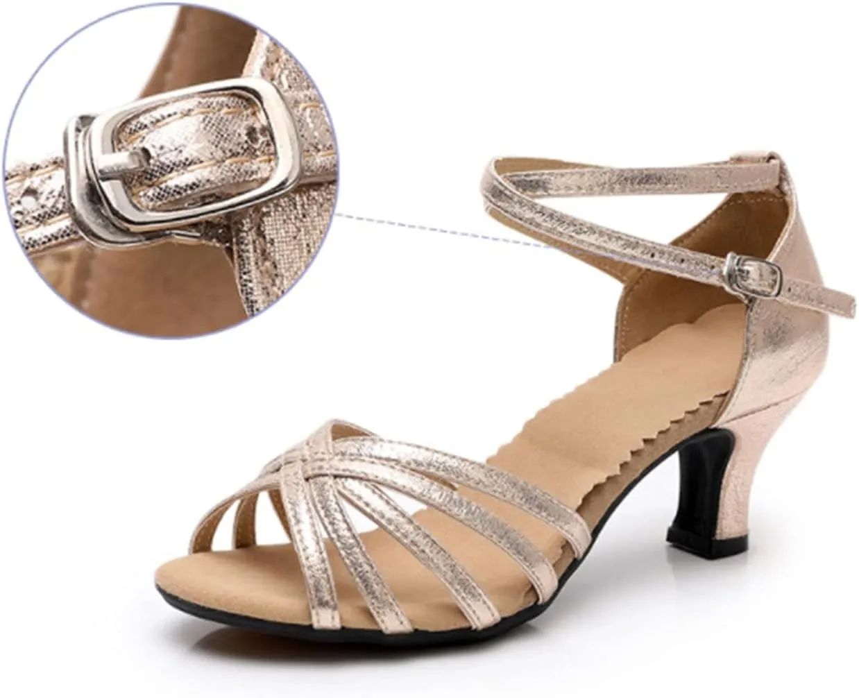 Wygwlg Women Latin Dance Shoes, Ladies Ballroom Dance Shoes, 3.5/5.5/cm Heel (Color : Gold 3.5cm, Size : 6)