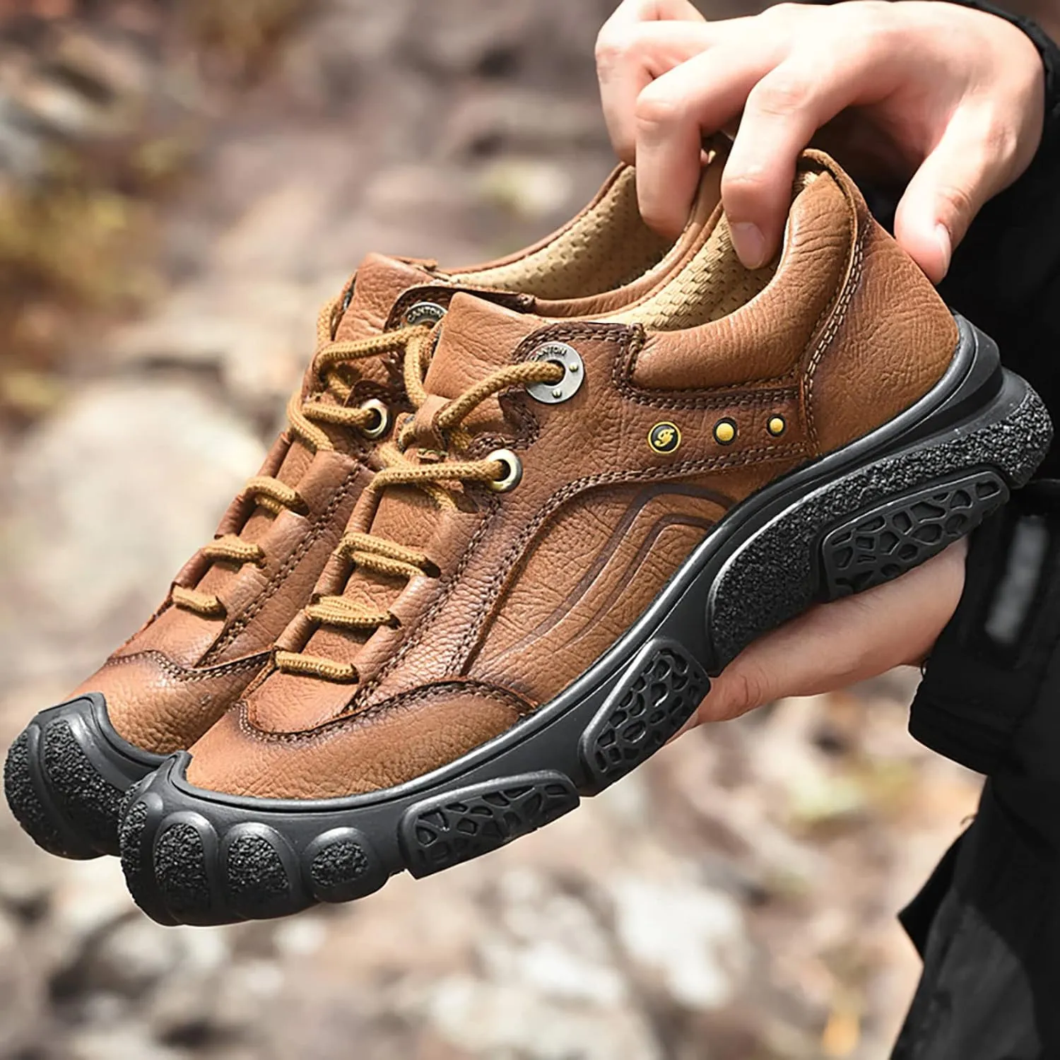 Wzlight Men Waterproof Hiking Boots Ankle Outdoor Sports Lightweight Hiking Shoes Plus Velvet Warm Men's Snow Boots Non Slip Rubber Flat Shoes,Yellow-40