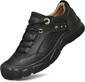 Wzlight Winter Snow Boots for Mens Mens Hiking Boots, Waterproof Non-Slip Outdoor Fur Warm Shoes Leather Ankle Boots,Black-40