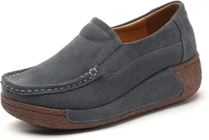 YING LAN Women Slip On Loafers Comfort Suede Moccasins Wide Low Top Shoes