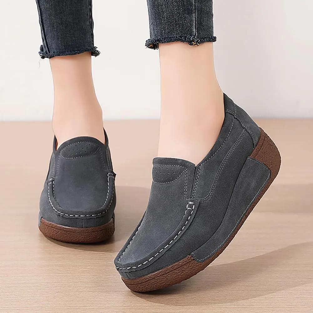 YING LAN Women Slip On Loafers Comfort Suede Moccasins Wide Low Top Shoes