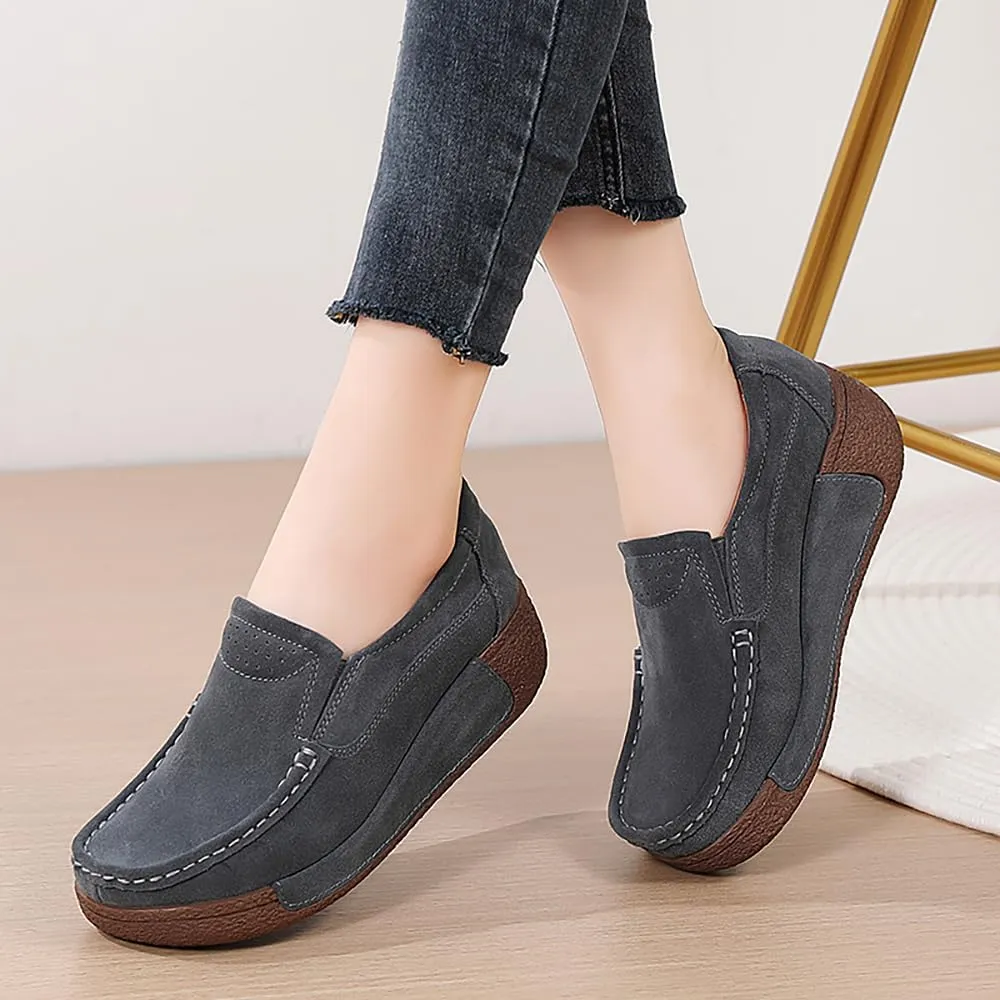 YING LAN Women Slip On Loafers Comfort Suede Moccasins Wide Low Top Shoes