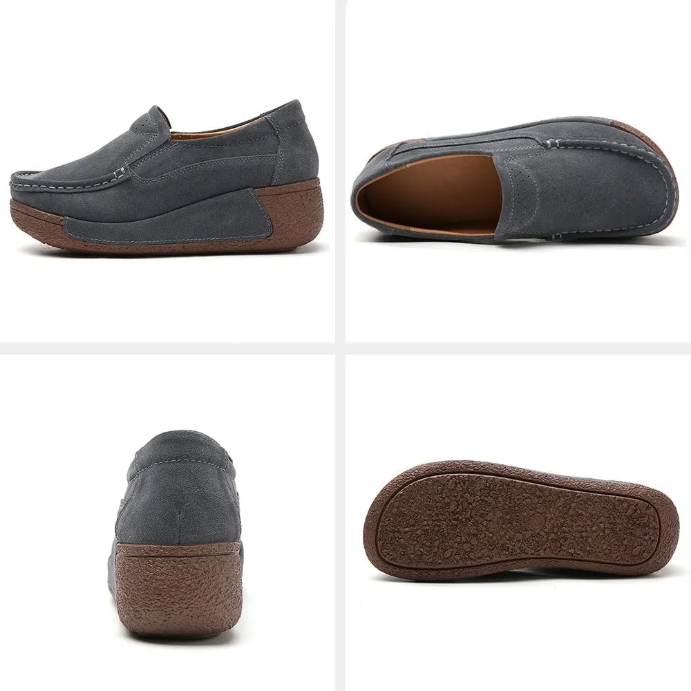 YING LAN Women Slip On Loafers Comfort Suede Moccasins Wide Low Top Shoes