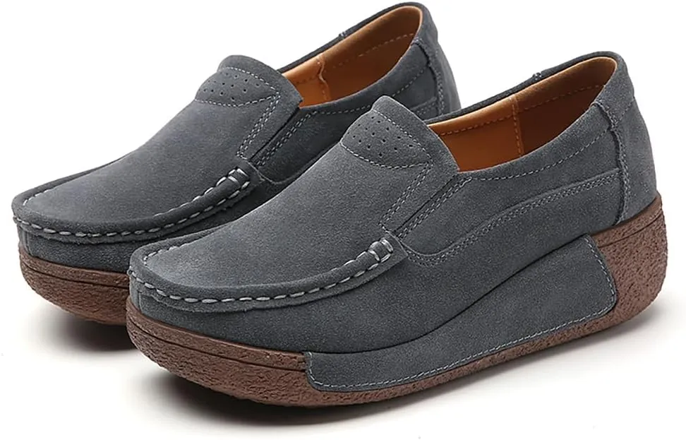 YING LAN Women Slip On Loafers Comfort Suede Moccasins Wide Low Top Shoes
