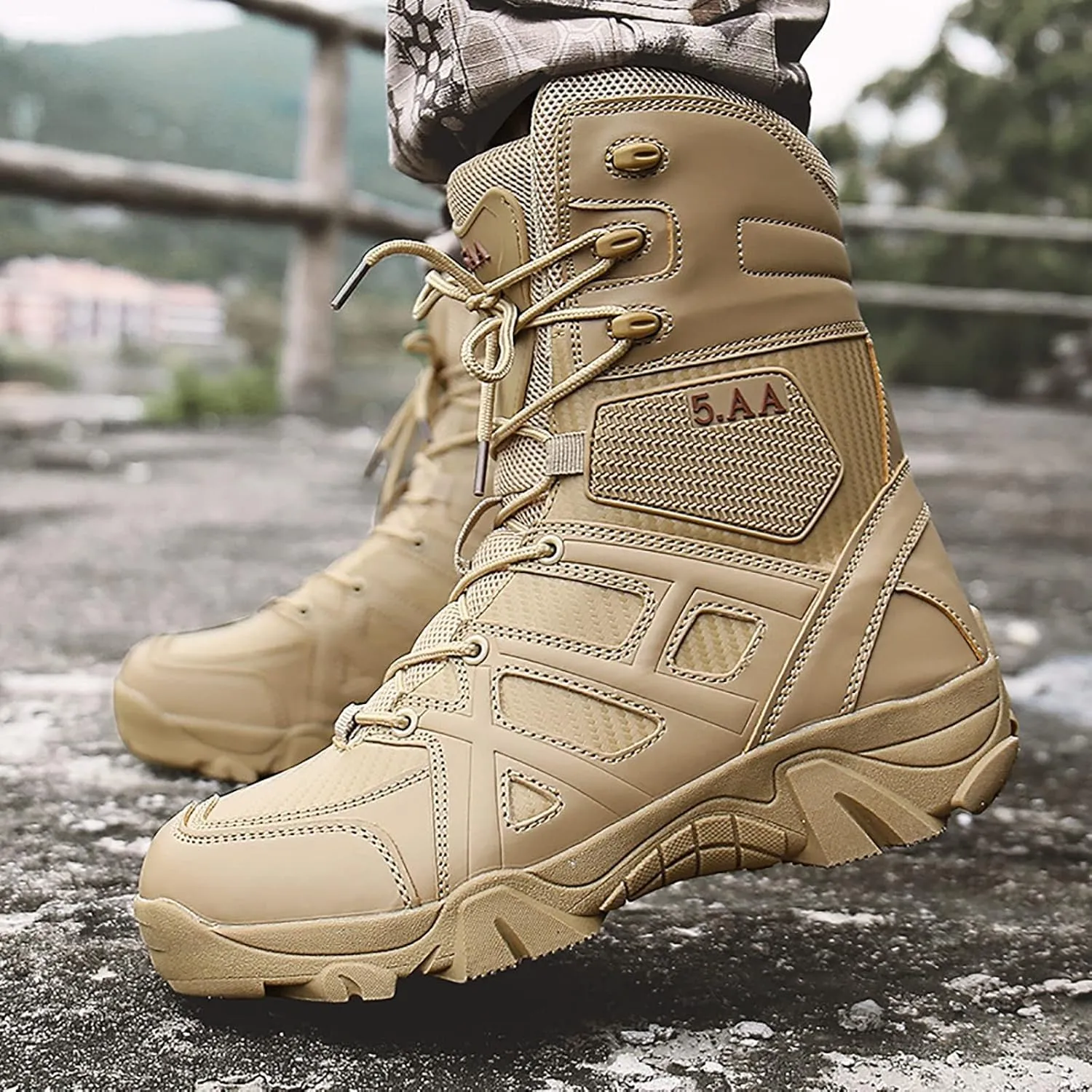 Zipper Military and Tactical Boots for men, Waterproof Non-Slip Comfortable Shock Absorption Boots, Outdoor Lace-Up Sports Lightweight Durable Breathable Hiking Shoes