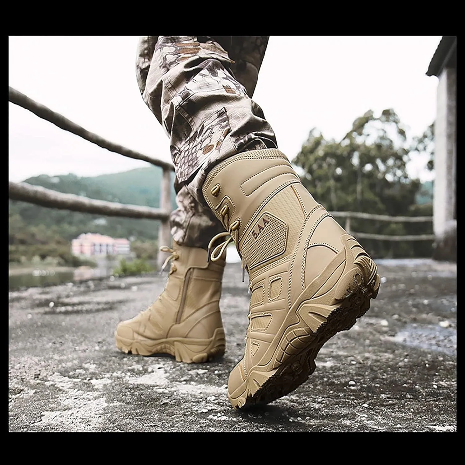 Zipper Military and Tactical Boots for men, Waterproof Non-Slip Comfortable Shock Absorption Boots, Outdoor Lace-Up Sports Lightweight Durable Breathable Hiking Shoes