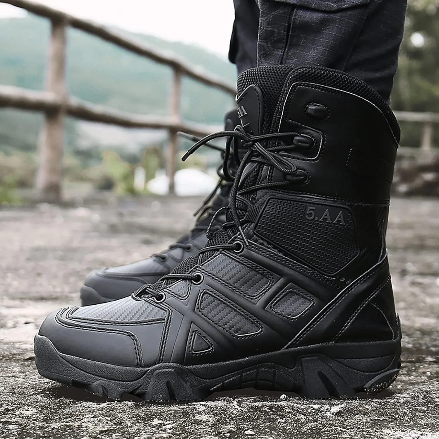 Zipper Military and Tactical Boots for men, Waterproof Non-Slip Comfortable Shock Absorption Boots, Outdoor Lace-Up Sports Lightweight Durable Breathable Hiking Shoes