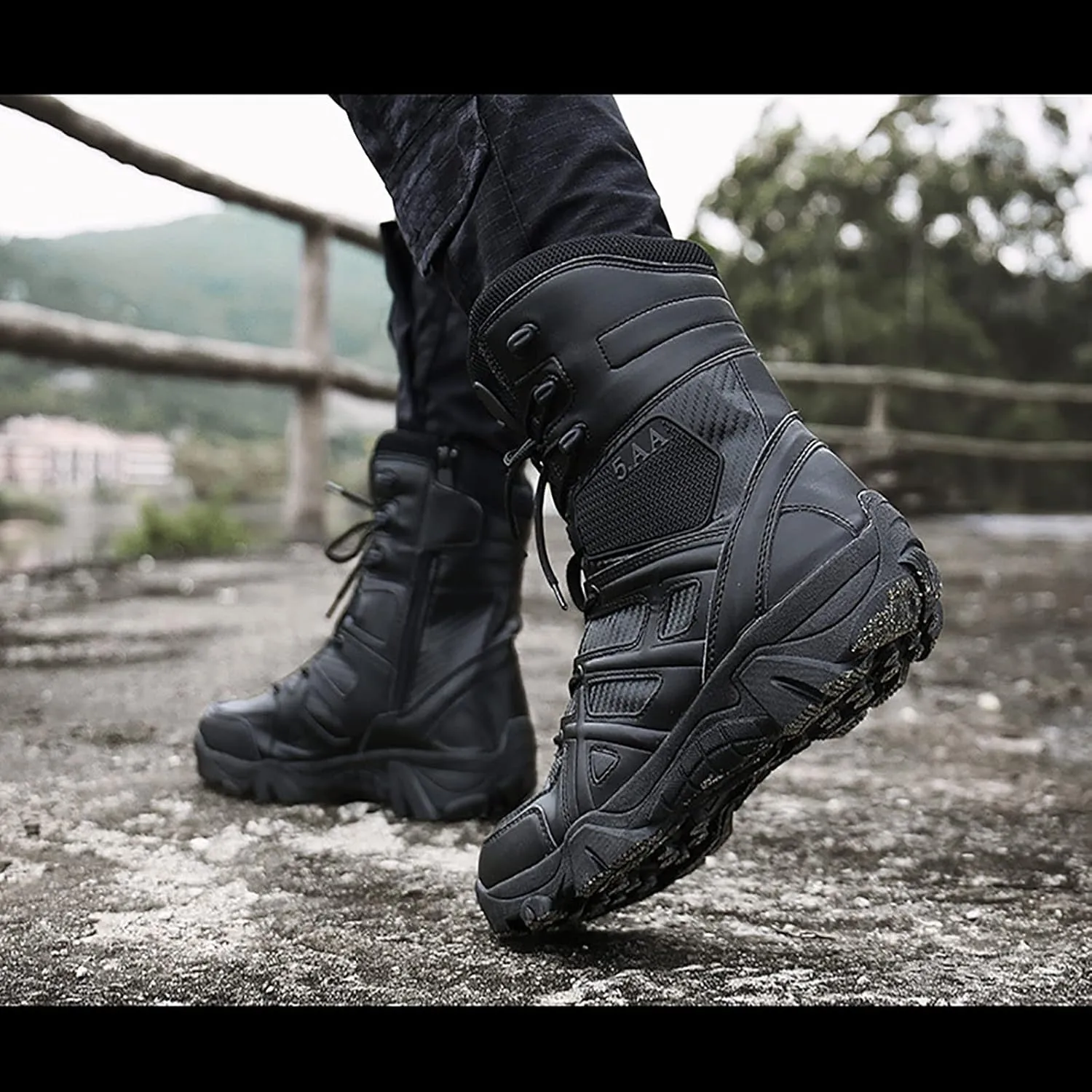 Zipper Military and Tactical Boots for men, Waterproof Non-Slip Comfortable Shock Absorption Boots, Outdoor Lace-Up Sports Lightweight Durable Breathable Hiking Shoes