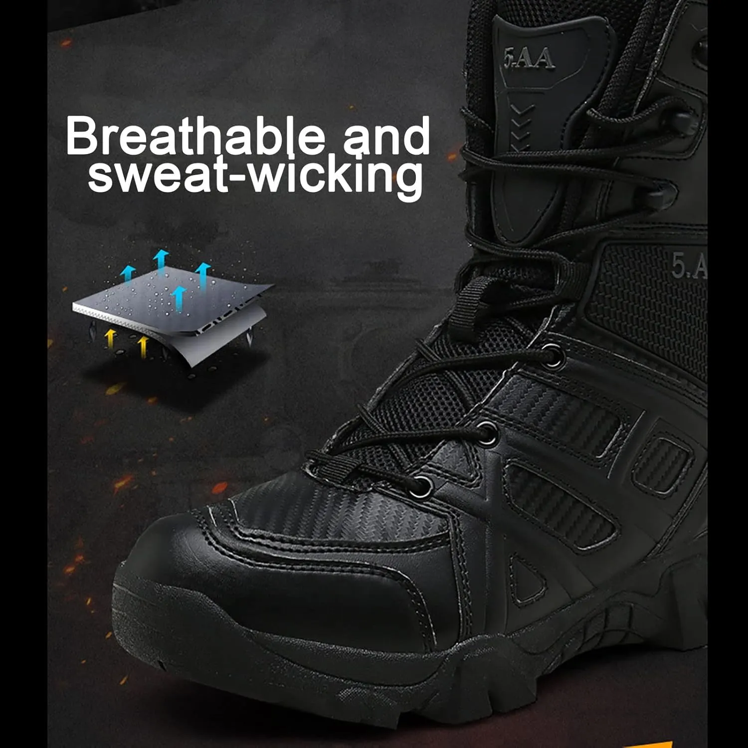 Zipper Military and Tactical Boots for men, Waterproof Non-Slip Comfortable Shock Absorption Boots, Outdoor Lace-Up Sports Lightweight Durable Breathable Hiking Shoes
