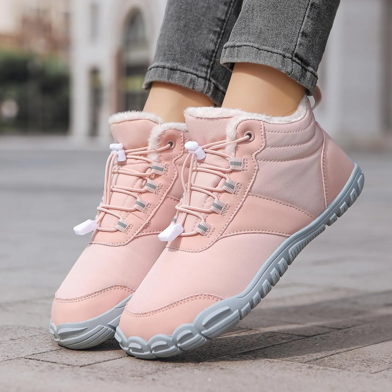 ZWRXW Winter Barefoot Shoes Women Hike Shoe Footwear Barefoot Shoes Mens Waterproof Non Slip Warm Snow Boots Wide Toe Box Hiking Sneaker Unisex
