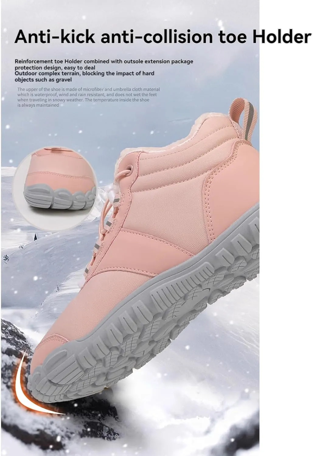 ZWRXW Winter Barefoot Shoes Women Hike Shoe Footwear Barefoot Shoes Mens Waterproof Non Slip Warm Snow Boots Wide Toe Box Hiking Sneaker Unisex